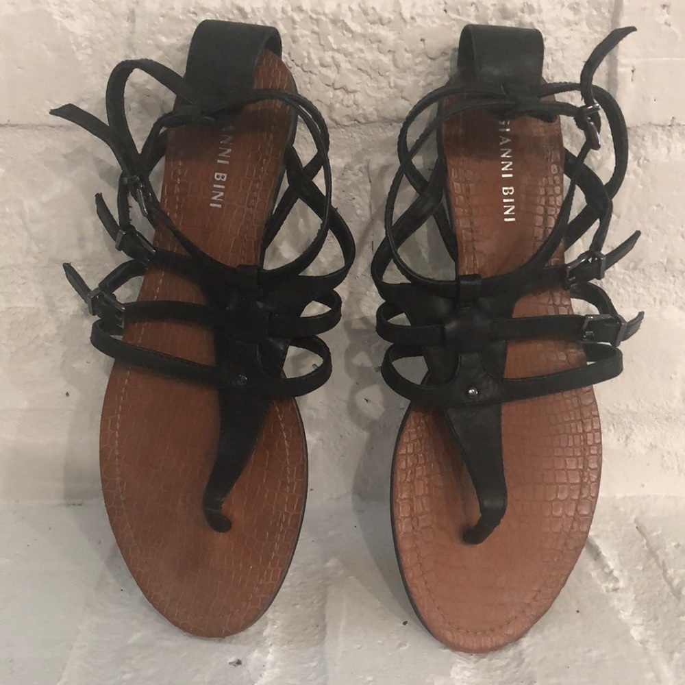 Gianni Bini Black Leather Sandals, size 9